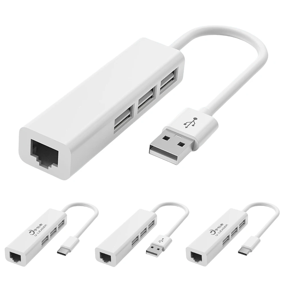 4 PORTS USB HUB WITH ETHERNET ADAPTER.
